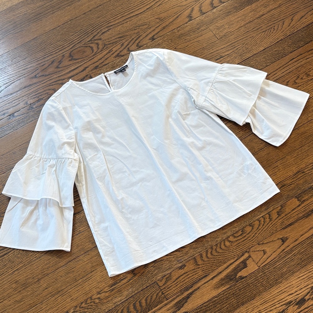 J. Crew Mercantile White Ruffled Sleeve Women’s Top, 10